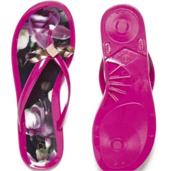 Ted Baker Fuchsia Pink ‘Taito’ Bow Jelly Flip Flop Sandals - Picture 2 of 11
